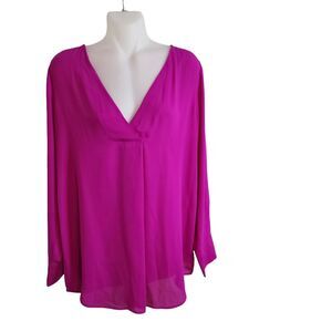 Cynthia Steffe Womens Blouse Top Size Medium Pink V Neck Long Sleeve Career Poly